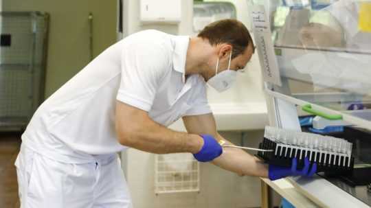 Zdravotník vyhodnocuje PCR test