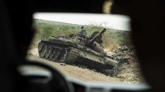 Zničený tank v Tigraji.