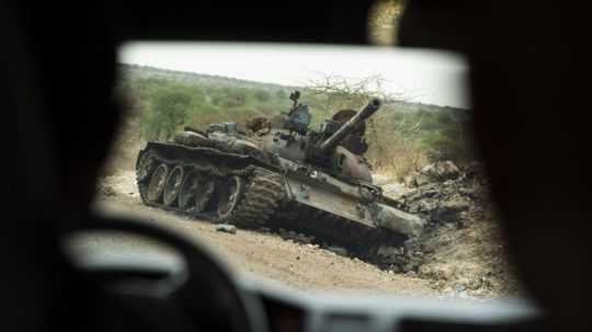 zničený tank v etiópskom štáte Tigraj