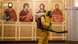 Dezinfekcia kostola v Moskve.
