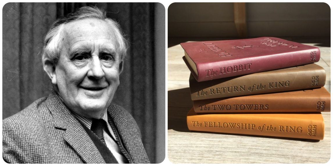 Na snímke spisovateľ J. R. R. Tolkien a jeho najznámejšie knihy.