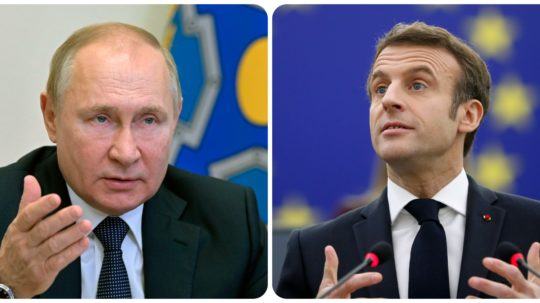 Ruský prezident Vladimir Putin (28. 1.) a jeho francúzsky náprotivok Emmanuel Macron.