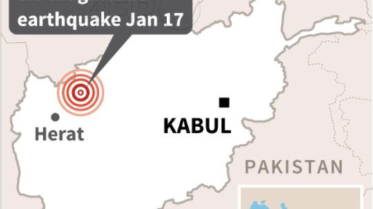 Mapa Afganistanu so znázornením epicentrom zemetrasenia.