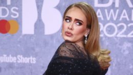 Na snímke britská speváčka a Adele pózuje fotografom počas príchodu na odovzdávanie hudobných cien Brit Awards.