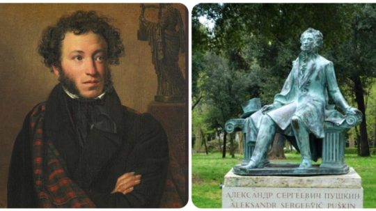 Na snímke ruský spisovateľ Alexander Puškin a jeho socha v Ríme.