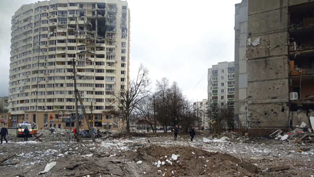 Pohľad na ukrajinské mesto Černihiv po ruskom útoku.