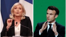 kandidátka na post francúzskeho prezidenta Marine Le Penová a súčasný francúzsky prezident Emmanuel Macron.