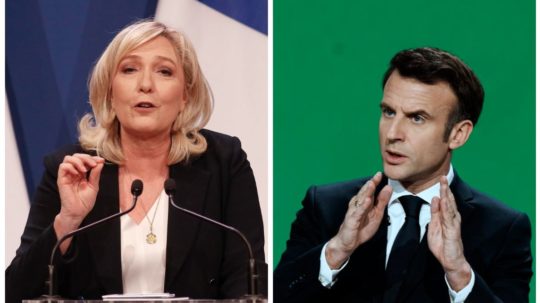kandidátka na post francúzskeho prezidenta Marine Le Penová a súčasný francúzsky prezident Emmanuel Macron.