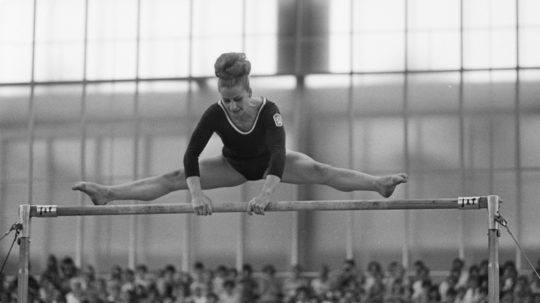 Gymnastka Věra Čáslavská počas súťaže na európskom šampionáte v roku 1967.