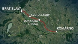 Mapa železničnej trate z Bratislavy do Komárna.
