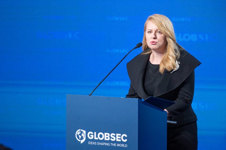 Prezidentka Zuzana Čaputová počas vystúpenia na medzinárodnej konferencii Globsec.
