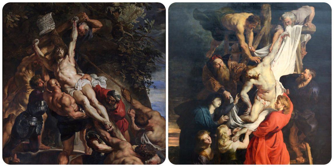 Rubensove diela - Vztýčenie kríža (vľavo) a Snímanie z kríža.
