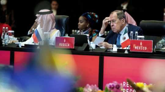 Na snímke ruský šéf diplomacie Sergej Lavrov na samite G0