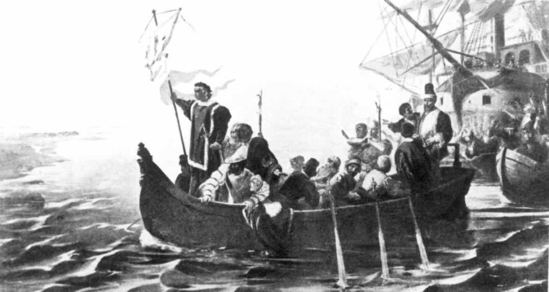 Taliansky moreplavec Krištof Kolumbus sa blíži k San Salvadoru.