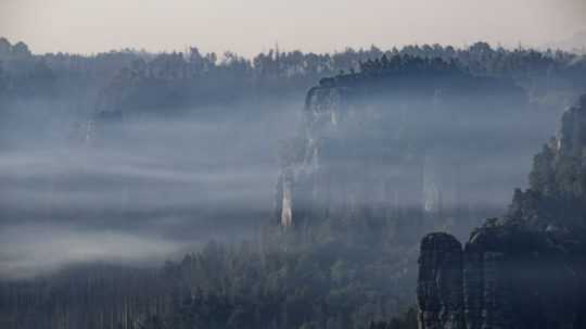 Na snímke lesný požiar v Národnom parku Saské Švajčiarsko.