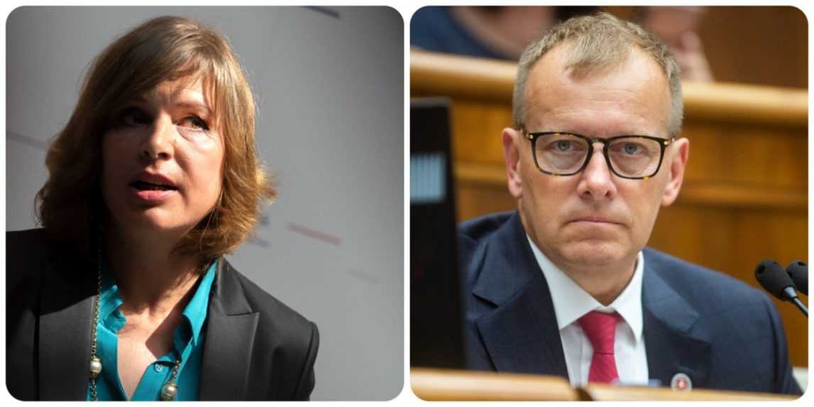 Ministerka investícií Veronika Remišová (Za ľudí) a predseda parlamentu Boris Kollár (Sme rodina).