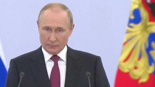 Ruský prezident Vladimir Putin počas prejavu k anexii ukrajinských území.