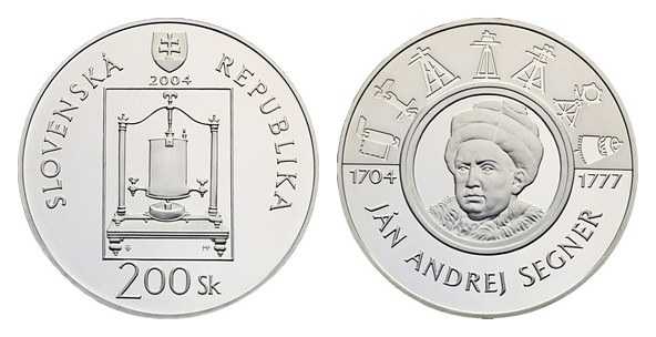 Pamätná strieborná minca v hodnote 200 Sk k 300. výročiu narodenia Jána Andreja Segnera.