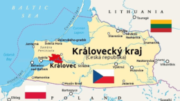 Fiktívna mapa, ktorá územie ruskej exklávy Kaliningrad pripisuje Česku.