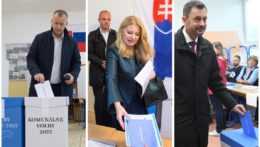 Traja najvyšší ústavní činitelia - zľava predseda parlamentu Boris Kollár, prezidentka Zuzana Čaputová a premiér Eduard Heger pri príležitosti spojených komunálnych a krajských volieb.