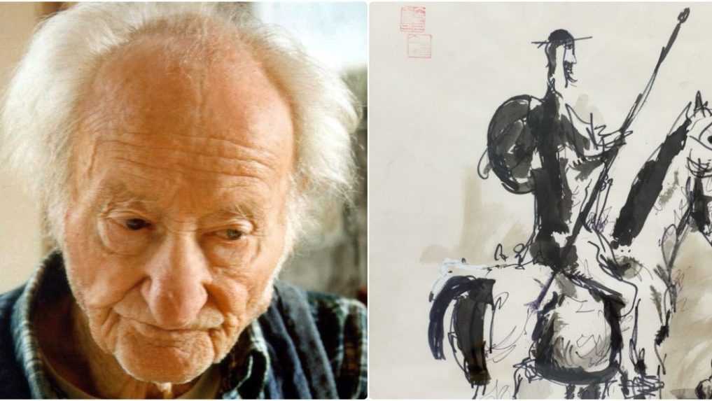 Na snímke maliar Koloman Sokol a jeho reprodukcia obrazu Don Quijote.