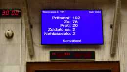Elektronická tabuľa s výsledkom hlasovania o návrhu na vyslovenie nedôvery vláde Eduarda Hegera (OĽANO).