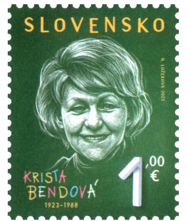Pamätná známka, ktorú Slovenská pošta vydala k 100. výročiu narodenia spisovateľky Kristy Bendovej.