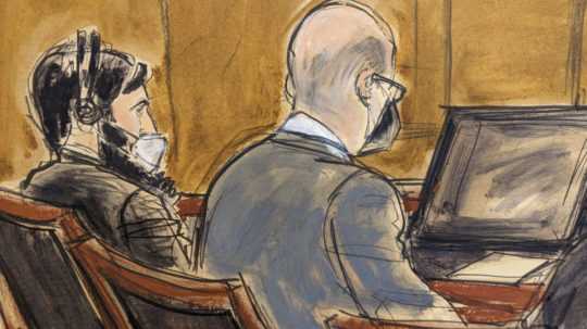 Na kresbe zo súdnej siene Sajfulla Saipov (vľavo) počúva verdikt v jeho prípade v New Yorku 26. januára 2023.