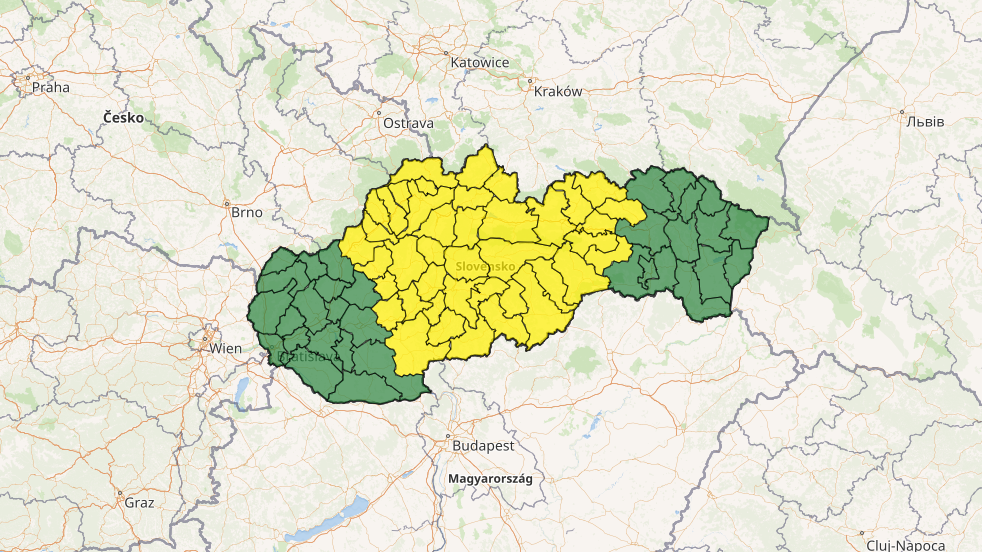 Výstraha na mape Slovenska.