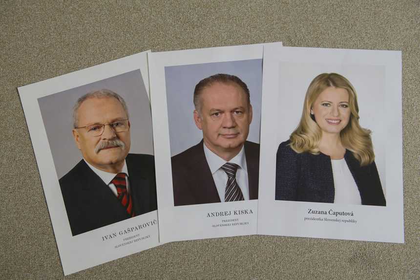 Na snímke oficiálne portréty prezidentov SR - prezidenta Ivana Gašparoviča, prezidenta SR Andreja Kisku a prezidentky SR Zuzany Čaputovej 13. júna 2019.
