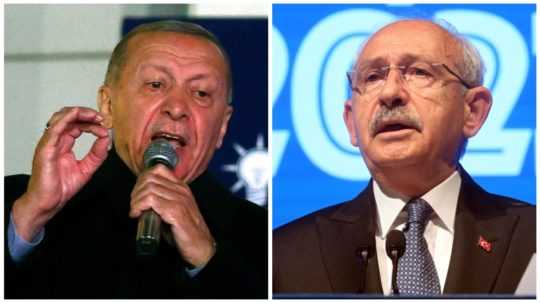 Na snímke sú tureckí prezidentskí kandidáti. Vpravo Kemal Kiličdaroglu a vľavo súčasný prezident Recep Tayyip Erdogan.