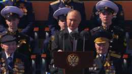 Na snímke je ruský prezident Vladimir Putin počas slávnostného prejavu k oslavám Dňa víťazstva.
