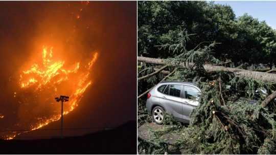 Extrémne počasie v Taliansku - juh krajiny je sužovaný požiarmi, sever zas trápia silné búrky a vietor.