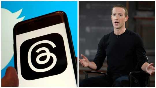 Logo sociálneho média Threads a Mark Zuckerberg.