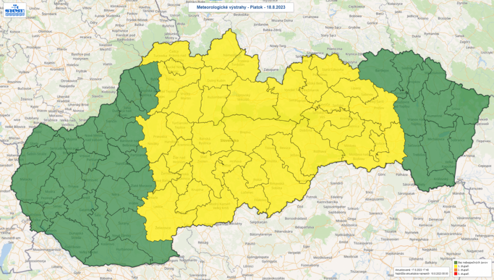 Výstraha SHMÚ pred búrkami (18. 8. 2023).