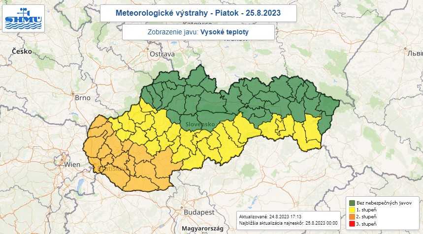 Výstraha pred vysokými teplotami v piatok (25. 8.).