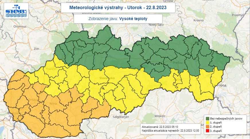 SHMÚ vydal výstrahy pred vysokými teplotami.