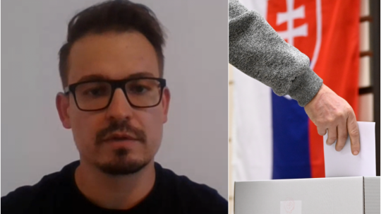 Vľavo analytik agentúry MEDIAN SK Michal Mislovič, vpravo hlasovanie vo voľbách.