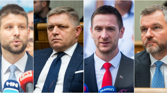 Zľava Michal Šimečka, Robert Fico, Milan Uhrík a Peter Pellegrini.
