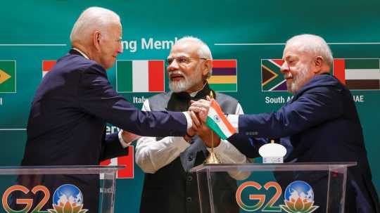 Americký prezident Joe Biden, indický premiér Naréndra Módí a brazílsky prezident Luiz Inácio Lula da Silva.