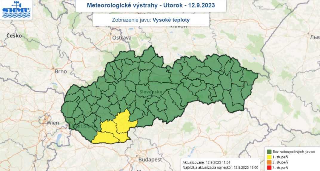 Výstraha pred vysokými teplotami v utorok (12. 9.).