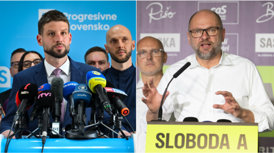 Vľavo predseda Progresívneho Slovenska Michal Šimečka a predseda SaS Richard Sulík.