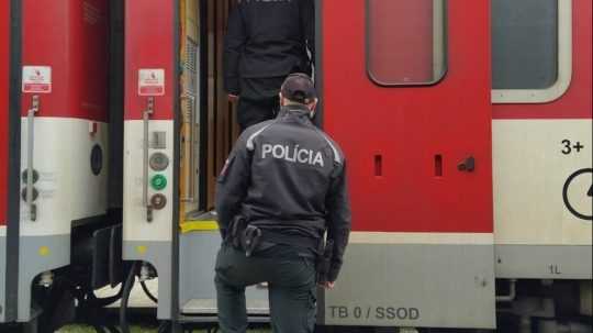 Na snímke policajt pri vstupe do vlaku.
