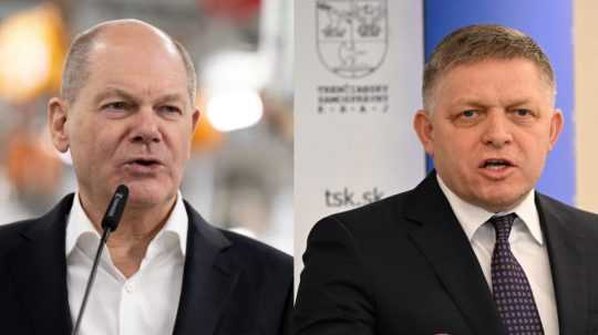 Vľavo nemecký kancelár Olaf Scholz a slovenský premiér Robert Fico (vpravo).