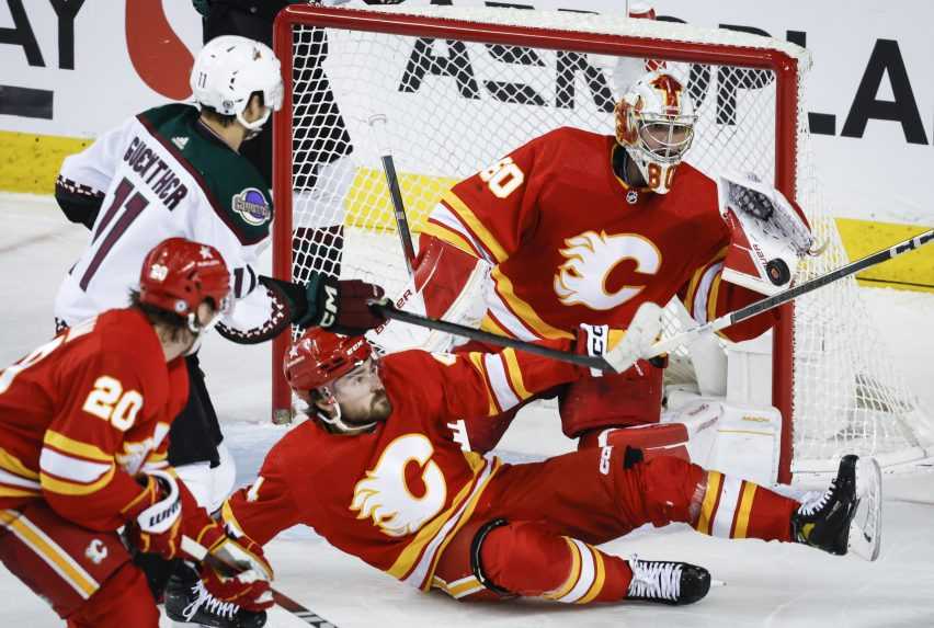 Záber zo zápasu NHL Arizona Coyotes proti Calgary Flames.