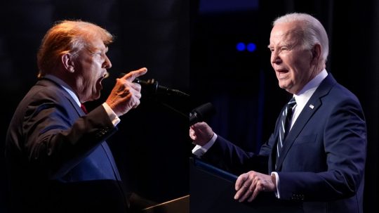Na snímke zľava Donald Trump a Joe Biden.