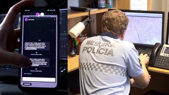 Koláž - vľavo telefón s SMS správou z aplikácie, vľavo pracovník polície.
