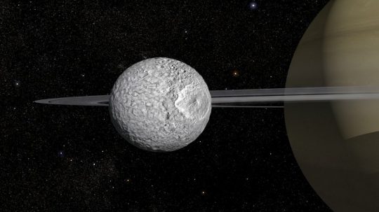 Umelecká vízia mesiaca Mimas.