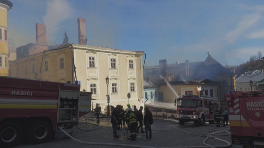 Archívny záber požiaru v Banskej Štiavnici.