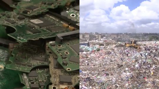 Elektronický odpad a skládka odpadu.